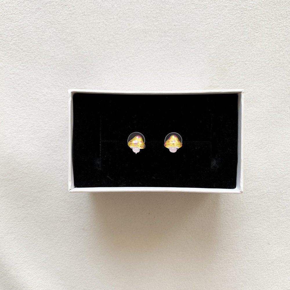 Yellow Spotted Mushroom Stud Earrings